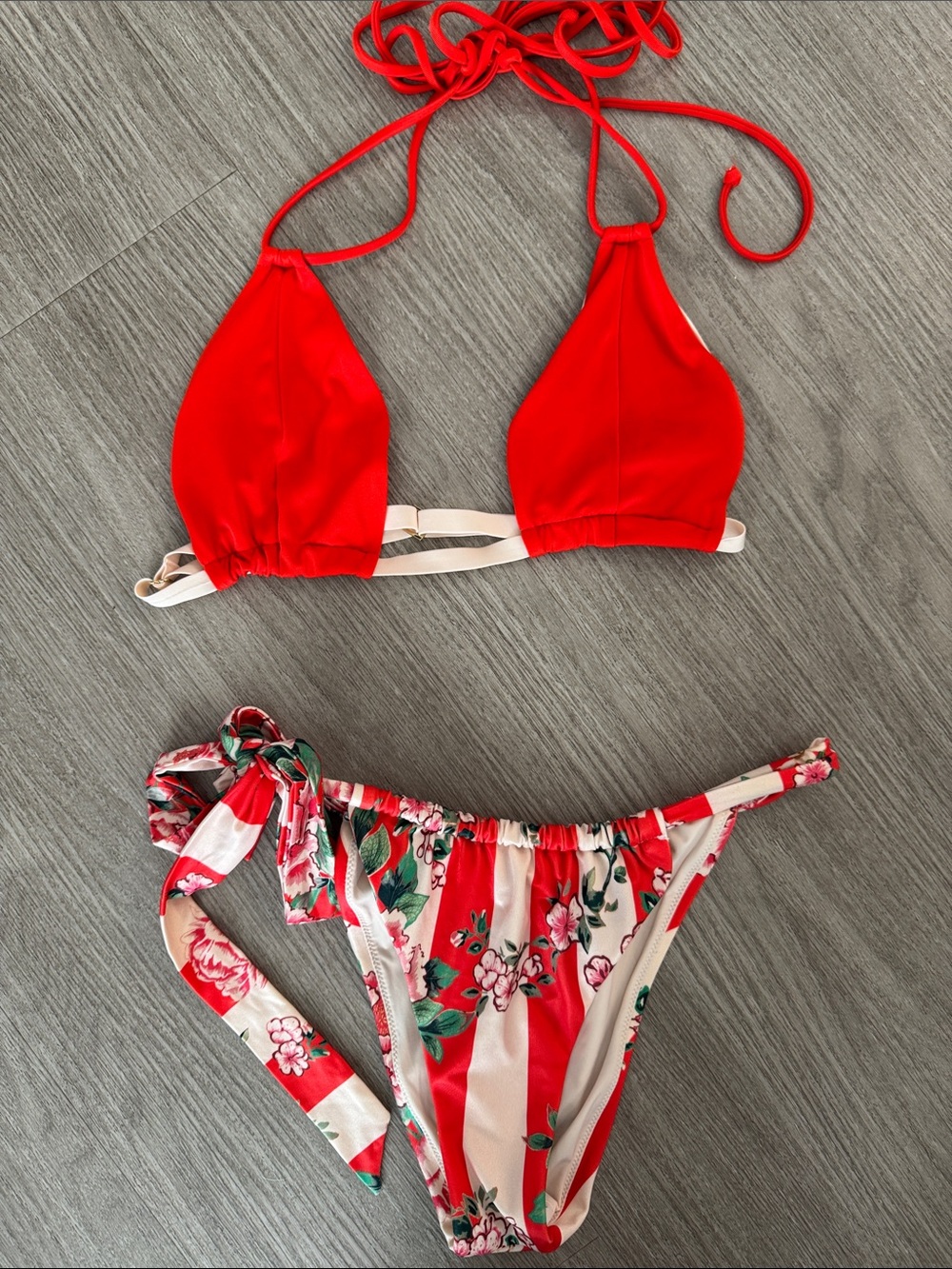 Red Floral Stripe Bikini Set